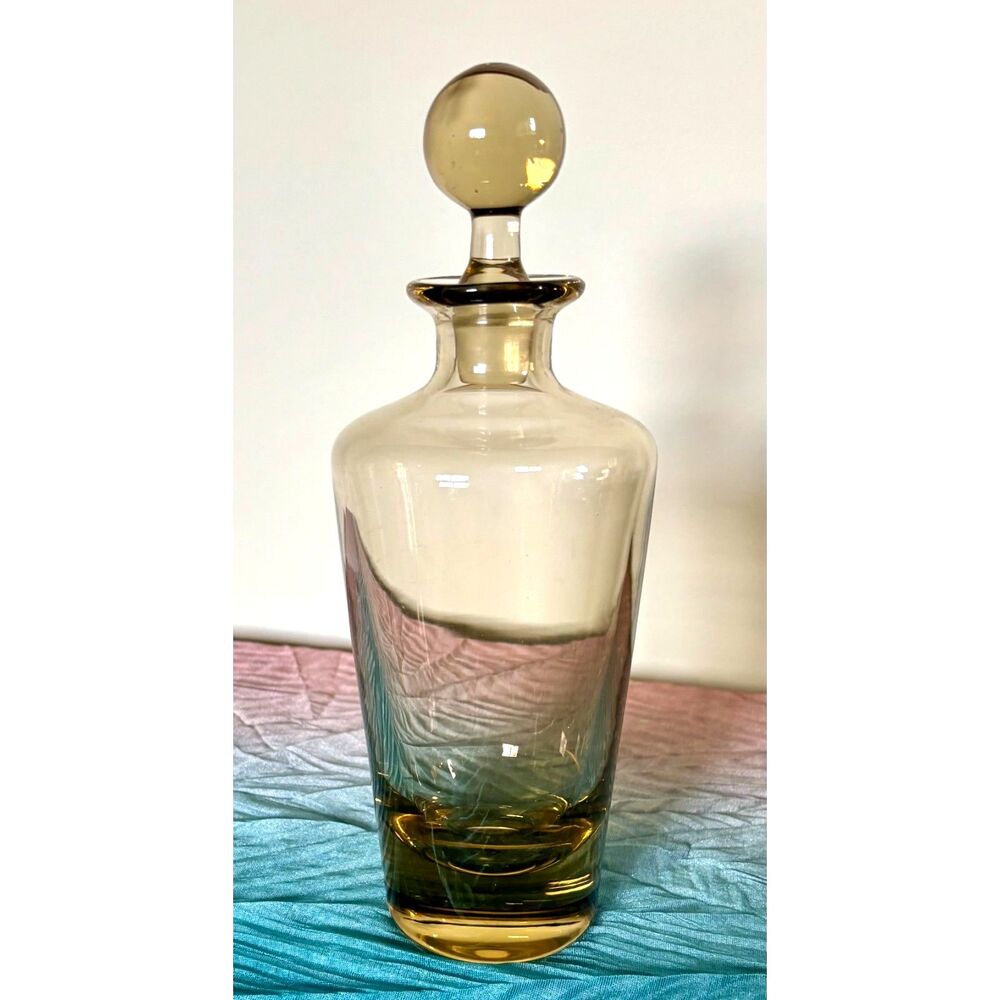 VTG Smoked Glass Decanter Ball Stopper MCM Amber Art Barware Bottle Scandinavian